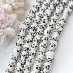 Бусина Сердце, керамика, белая с черной росписью, 12 мм, 1 шт, МК002