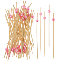 Пики топперы с бусинами, Розовый, 12 см, 50 шт.