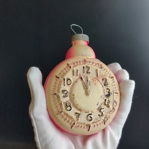 Ёлочная игрушка часы без пяти двенадцать большие кремлевские, стекло, подвесные, винтаж СССР 1960-1980 гг