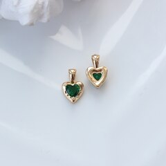 Подвеска Сердце с тёмно-зелёным фианитом, 12*8 мм, позолота, П299