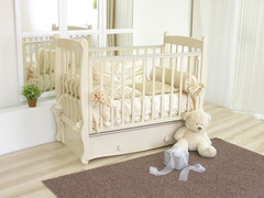 С 717 Кровать детская "Елисей" резьба  со стразами №10 (Птички) (слоновая кость)