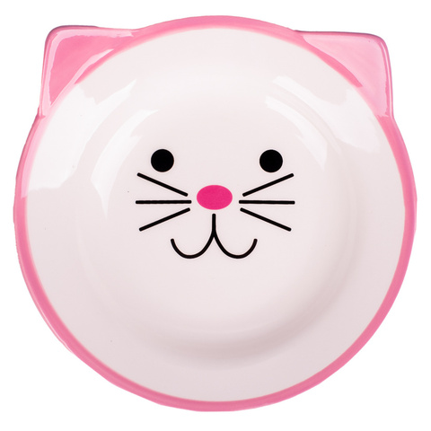 КерамикАрт миска керамическая для кошек 150 мл Мордочка кошки (Розовая)