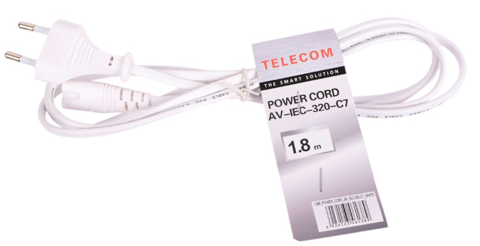 Кабель для аудио-видео техники Telecom IEC-320-C7--розетка 220V, 2-pin, 1.8м , белый