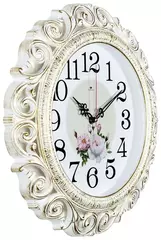 Часы настенные РУБИН  4126-003 круг ажурный d=40,5см, корпус белый с золотом "Нежные пионы" "Рубин"