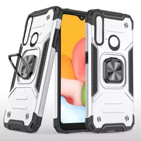 Противоударный чехол Strong Armour Case с кольцом для Huawei Y6р (Серебро)