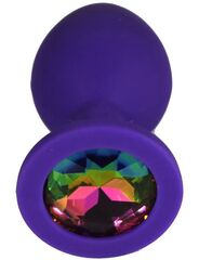 Фиолетовая анальная пробка с радужным кристаллом - 9 см. - 
