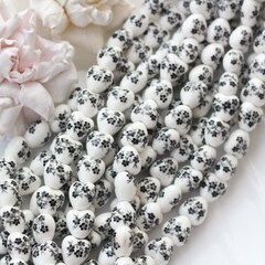 Бусина Сердце, керамика, белая с черной росписью, 12 мм, 1 шт, МК002