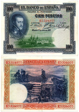 Банкнота 100 песет - Испания 1925 год - Филип II