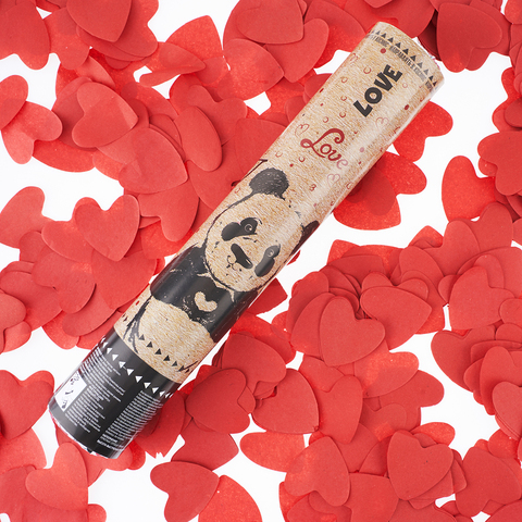 Пневмохлопушка, 30 см, Панда, Сердца тишью, Красный.