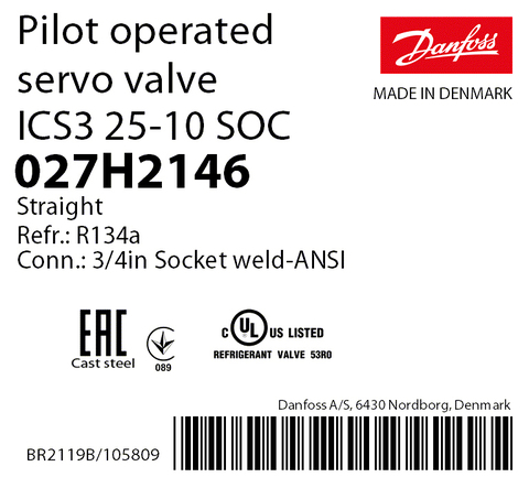Пилотный клапан ICS3 25-10 Danfoss 027H2146 сварное соединение