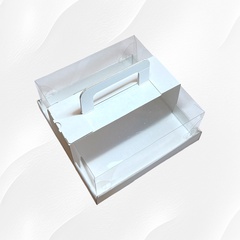 Коробка для торта с ручками и прозрачным куполом, 240*240*110 мм (белая) гофрокартон НОВИНКА