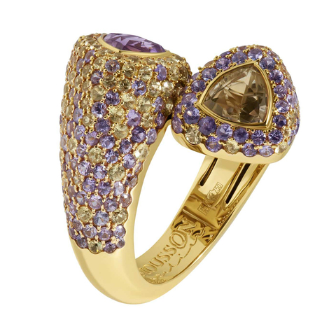 Кольцо c Аметистом, Цитрином и Цветными Сапфирами, R0082-0/19