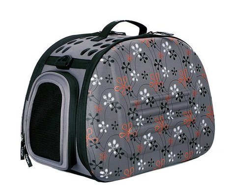 купить Ibiyaya Collapsible Shoulder Carrier Складная сумка-переноска для собак и кошек до 6 кг серая в цветочек