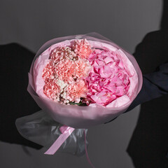 Букет цветов Гортензия  + персиковые диантусы