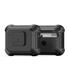 Усиленный чехол черного цвета от Dux Ducis для наушников AirPods 3, серия PECG Series Case, в комплекте с карабином