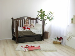 С 707 Кровать детская "Валерия" резьба №19 накладка №22 мишка на облаке (шоколад)