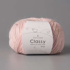 Classy, пряжа с люрексом и пайетками, шелк-5%, мериносовая шерсть-20%, нейлон-30%, норка-45%, 50 гр, 240 м, бледно розовый