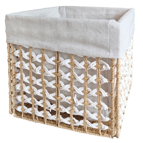 Корзина декоративная плетёная Lofsen, 30х30х30 см., натуральный бежевый/белый, водный гиацинт