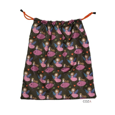 Мешок COZA для хранения вещей с принтом "Русалки", коричневый фон, на шнурке, 30х30 см