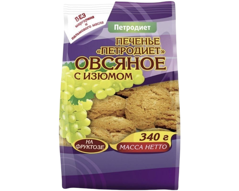 Печенье Петродиет Овсяное с Изюмом на фруктозе, 340г
