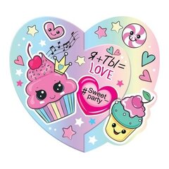 
          Открытка - мини двойная, с термографией, "Я+Ты=Любовь", 167х86 мм, с текстом, форма-сердце, сладости