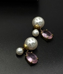 Серьги-пусеты диорки (жемчуг) DIOR двухсторонние с розовой подвеской