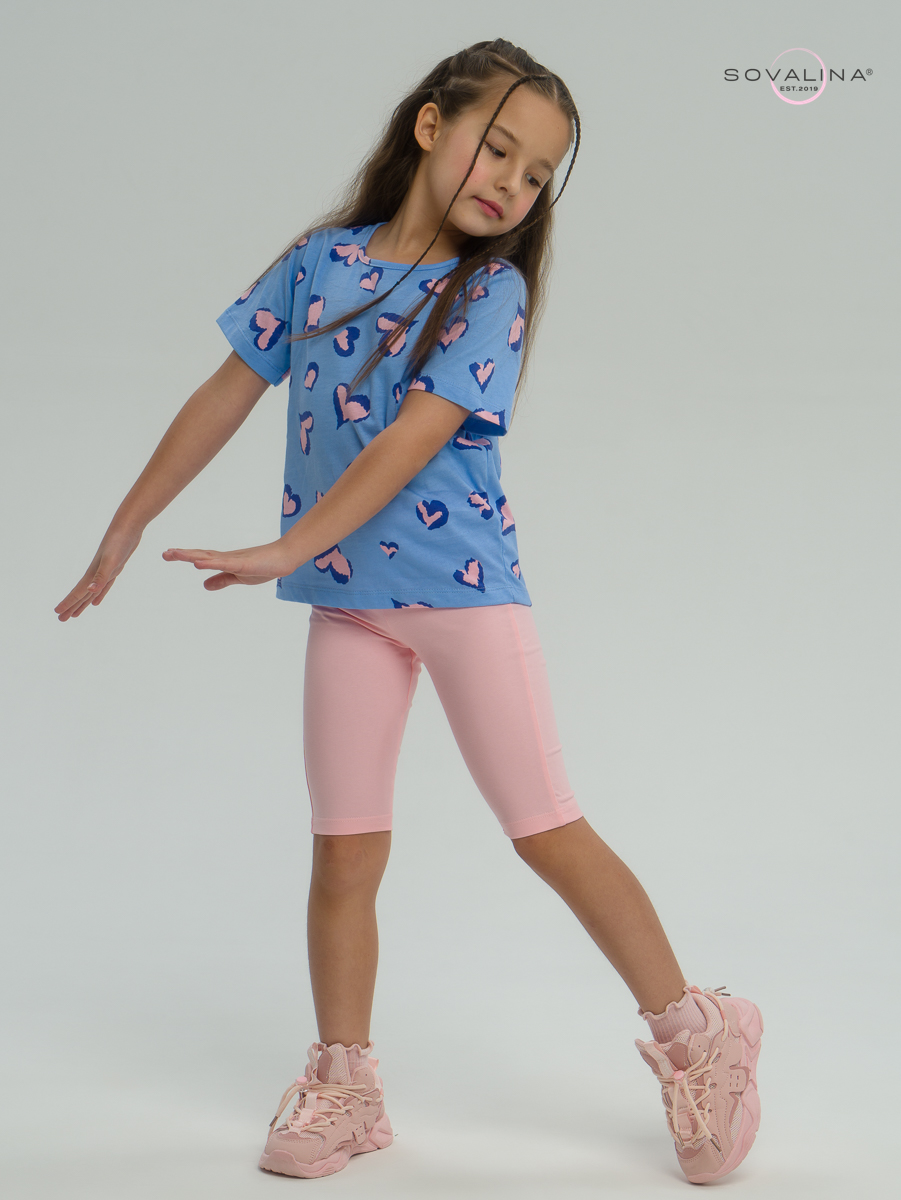 Костюм Актив розовые сердечки на голубом-розовый