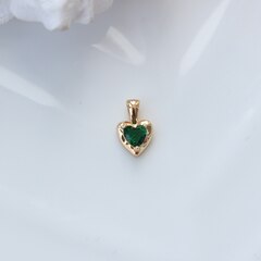 Подвеска Сердце с тёмно-зелёным фианитом, 12*8 мм, позолота, П299