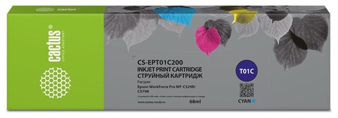 Картридж струйный Cactus CS-EPT01C200 T01C2 голубой (68мл) для Epson WorkForce Pro WF-C529RDTW, WF-C579RD2TWF, WF-C579RDTWF Pro