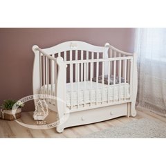 С 707 Кровать детская "Валерия" резьба №19 накладка №22 мишка на облаке (ваниль)