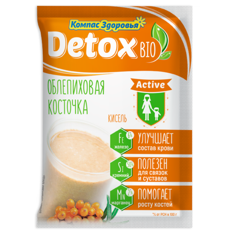 Кисель овсяно-льняной заварной на фруктозе облепиховая косточка Detox, Компас Злоровья, 25 г