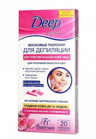 Floresan DEEP DEPIL Восковые полоски для депиляции лица скуловой области и щёк, 20шт