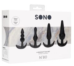 Набор из 4 черных анальных пробок N80 4-Piece Butt Plug Set - 