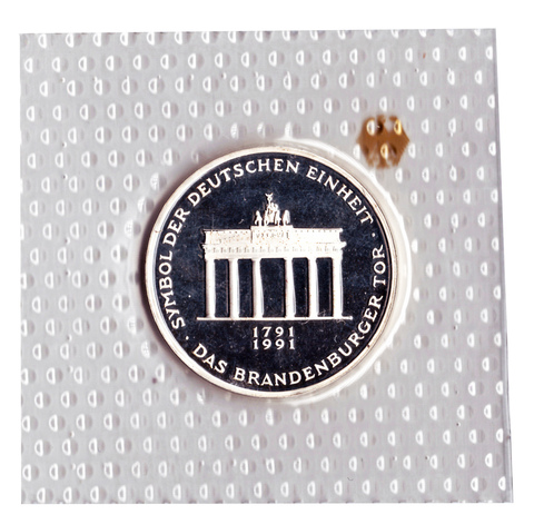 10 марок 1991 год (А) 200 лет городу Бранденбургским Воротам, Германия. PROOF в родной запайке