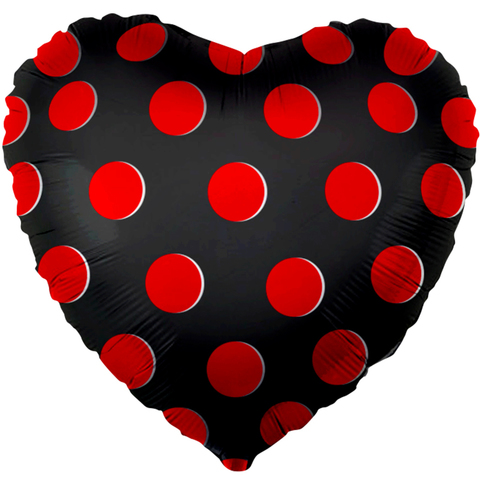 Шар Сердце Черное, Красные точки, 46 см