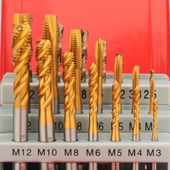 Набор метчиков машинных M3 -M12 HSSE-TiN DIN371/376 (B/4-5P, C/2,5P,сверла) 21пр H-Tools 245054THT
