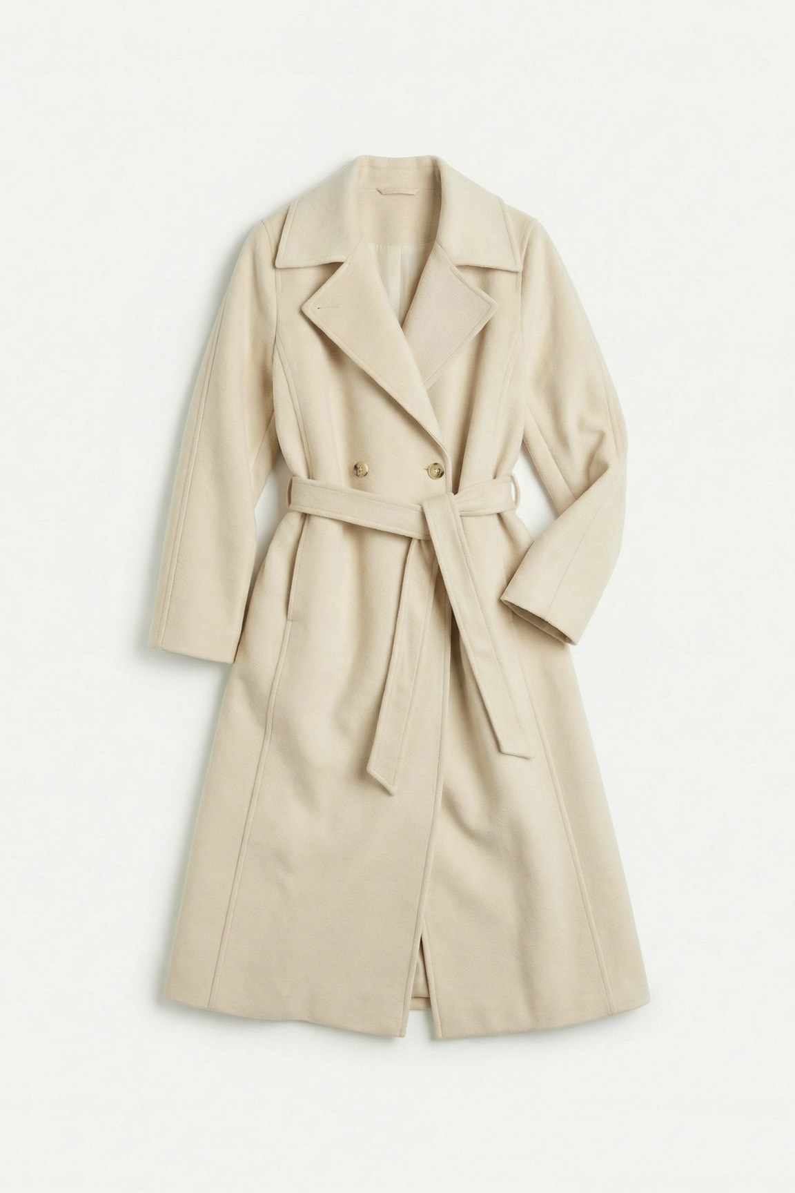 Пальто двубортное с отстрочкой, молочный