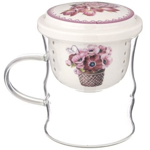 Кружка стеклянная с фарфоровым ситом Lefard 