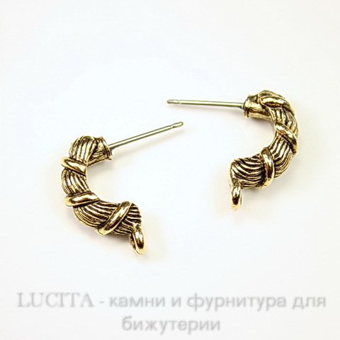 Пуссеты - гвоздики Quest Beads "Крученые" 18х5 мм (цвет-античное золото)(без заглушек), пара ()