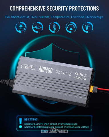 Блок питания ToolkitRC ADP450, вход 100/240В, выход 24В 19А 450Вт для зарядного устройства