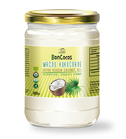 Масло кокосовое холодного отжима BONCOCOS, органическое, 500 мл