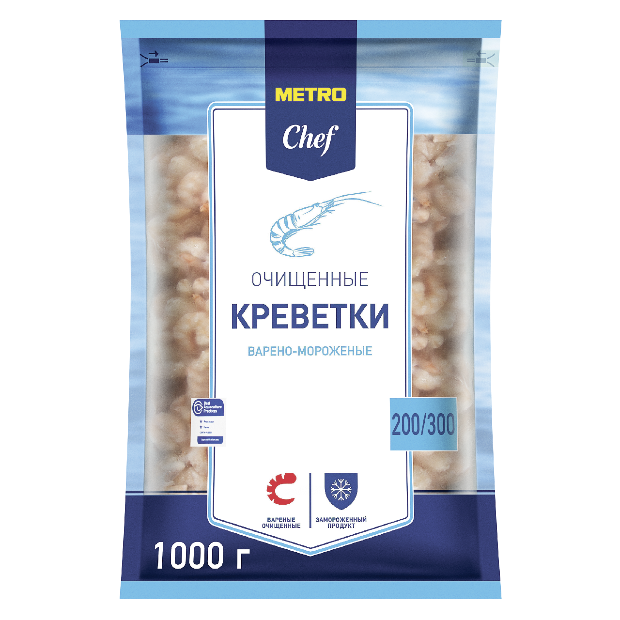 Креветки Metro Chef коктейльные 200/300 очищенные 1кг с доставкой по  Новосибирску. Гипермаркет МЕГА-Гастроном.