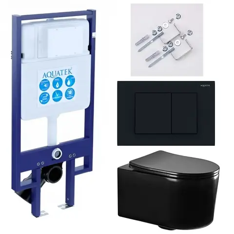 Aquatek SET Aquatek МИЯ-MB-012 4в1 SET Aquatek МИЯ-MB-012 4в1 (рама Aquatek Standard INS-0000020+ крепеж KKI-0000002+клавиша KDI-0000012+унитаз AQ2004-MB с тонким сиденьем soft-close
