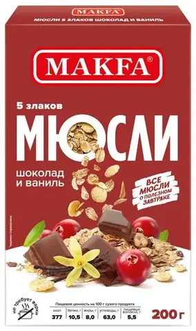 Мюсли Макфа 5 злаков Шоколад и Ваниль 200г, шт