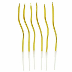 Свечи Коктейльные, Волна, с держателями, Золото, 13 см, 6 шт.
