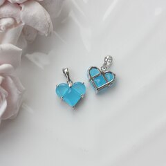 Подвеска Сердце с ярко-голубым фианитом, 14 мм, родий, П176