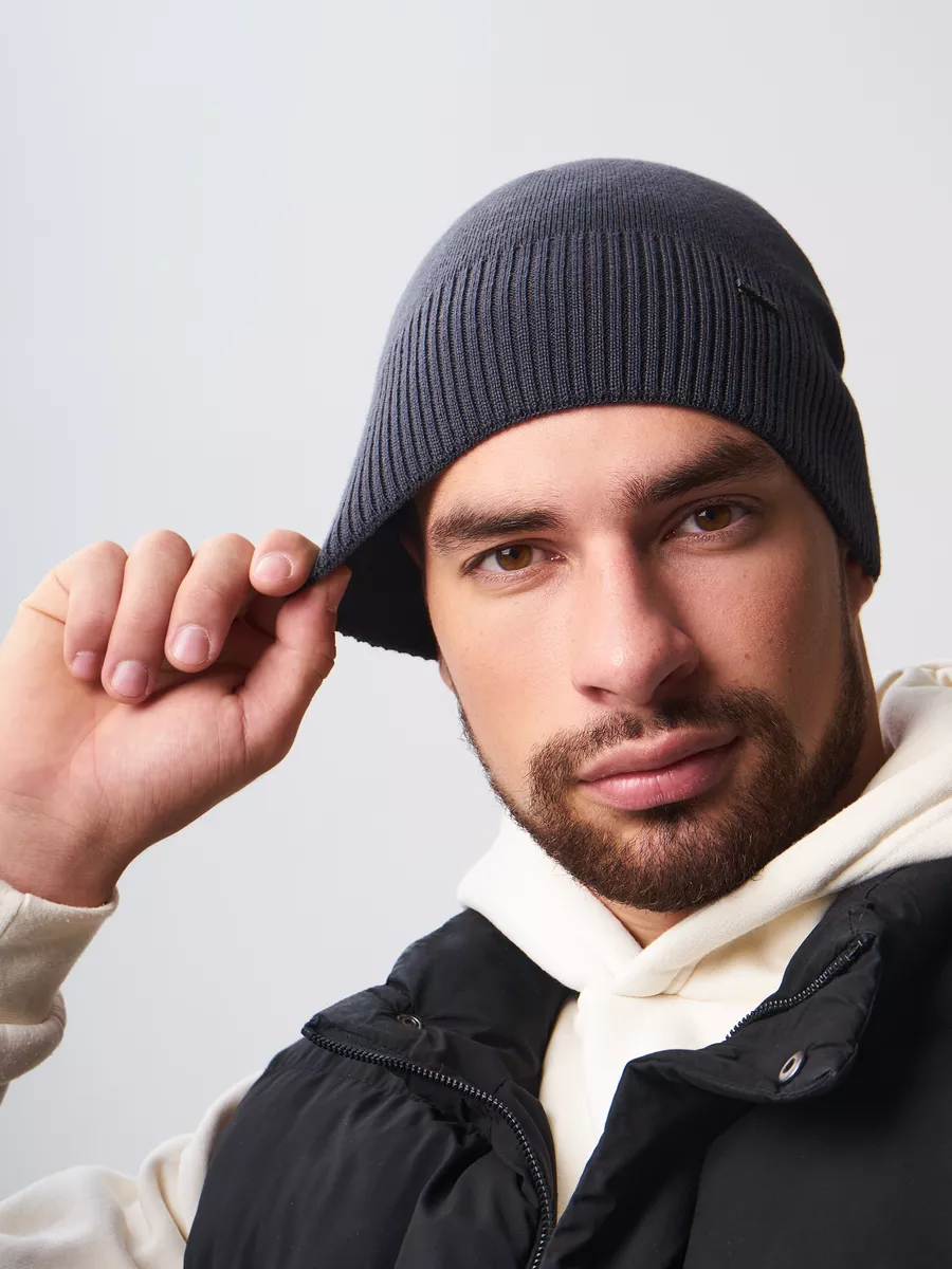 Шапка зимняя на флисе вязаная бини