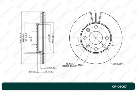 Диск тормозной вентилируемый G-brake  GR-02007
