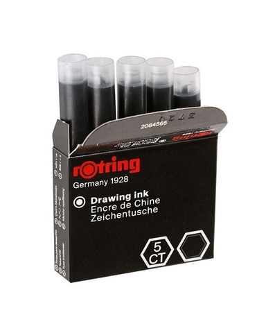 Тушь для изографа Rotring в картриджах, черный, 5 шт. (S0215630)
