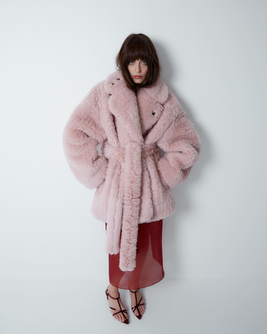Шуба укороченная из шерсти Стелла Маккартни розовый